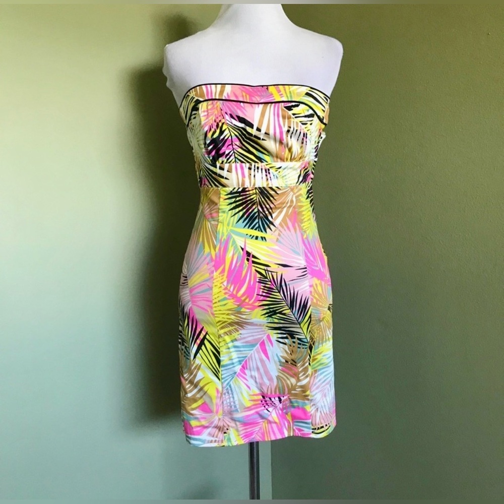 H&M Strapless Dress with Pink, Yellow, and Green Print
